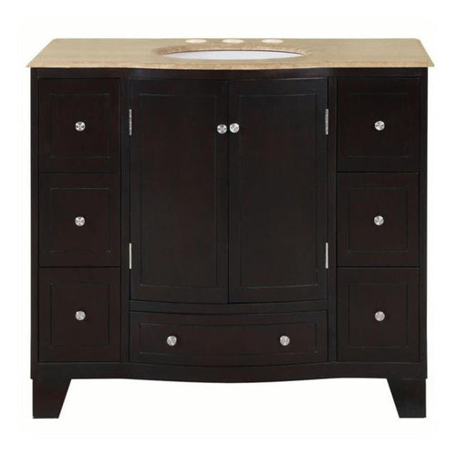Silkroad Exclusive 40" Single Sink Dark Espresso Bathroom Vanity With Travertine Countertop and White Ceramic Undermount Sink - HYP-0703-T-UWC-40