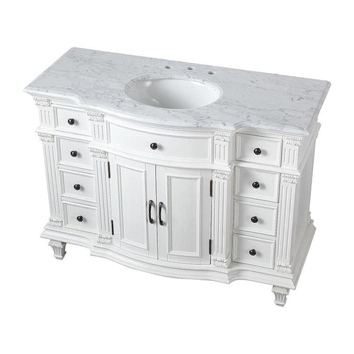 Silkroad Exclusive 48" Single Sink Antique White Bathroom Vanity With Carrara White Marble Countertop and White Ceramic Undermount Sink - V0277WW48C