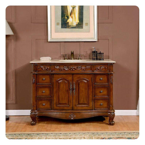 Silkroad Exclusive 48" Single Sink English Chestnut Bathroom Vanity With Crema Marfil Marble Countertop and White Ceramic Undermount Sink - ZY-0250-CM-UWC-48