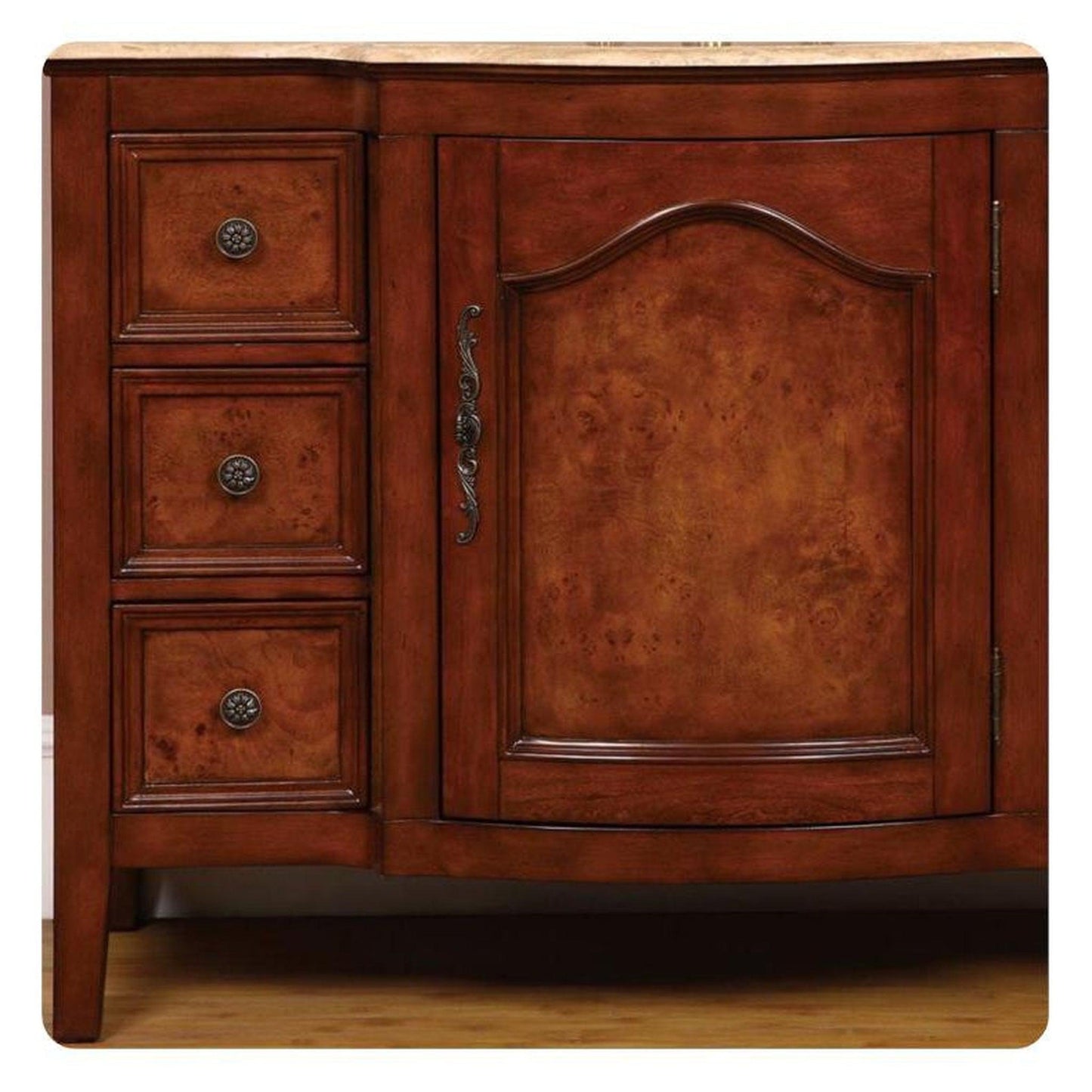 Silkroad Exclusive 48" Single Sink Red Oak Bathroom Vanity With Travertine Countertop and Ivory Ceramic Undermount Sink  - HYP-0701-T-UIC-48