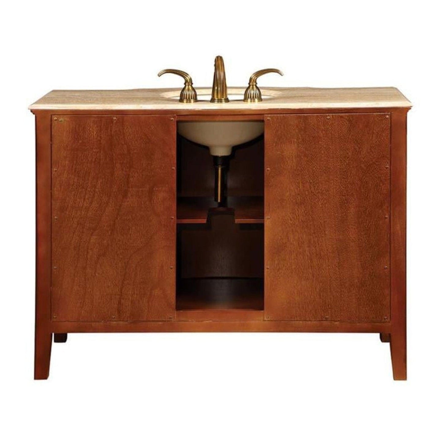 Silkroad Exclusive 48" Single Sink Red Oak Bathroom Vanity With Travertine Countertop and Ivory Ceramic Undermount Sink  - HYP-0701-T-UIC-48