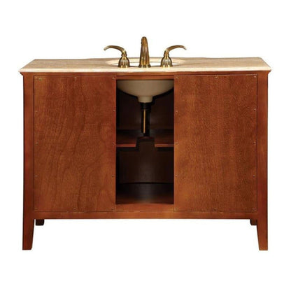 Silkroad Exclusive 48" Single Sink Red Oak Bathroom Vanity With Travertine Countertop and Ivory Ceramic Undermount Sink  - HYP-0701-T-UIC-48