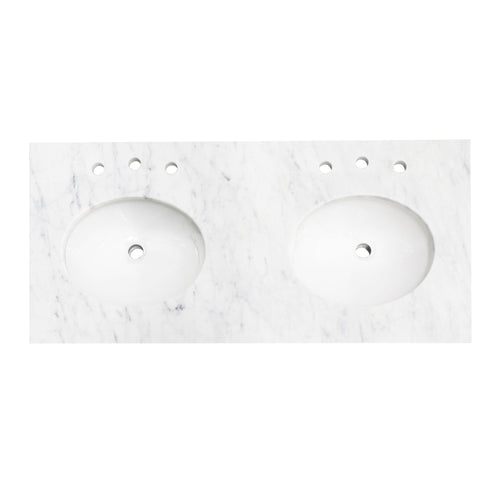 Silkroad Exclusive 48" x 22" White Carrara Marble Vanity Top With White Double Oval Undermount Sink and 4" Backsplash - T48D03