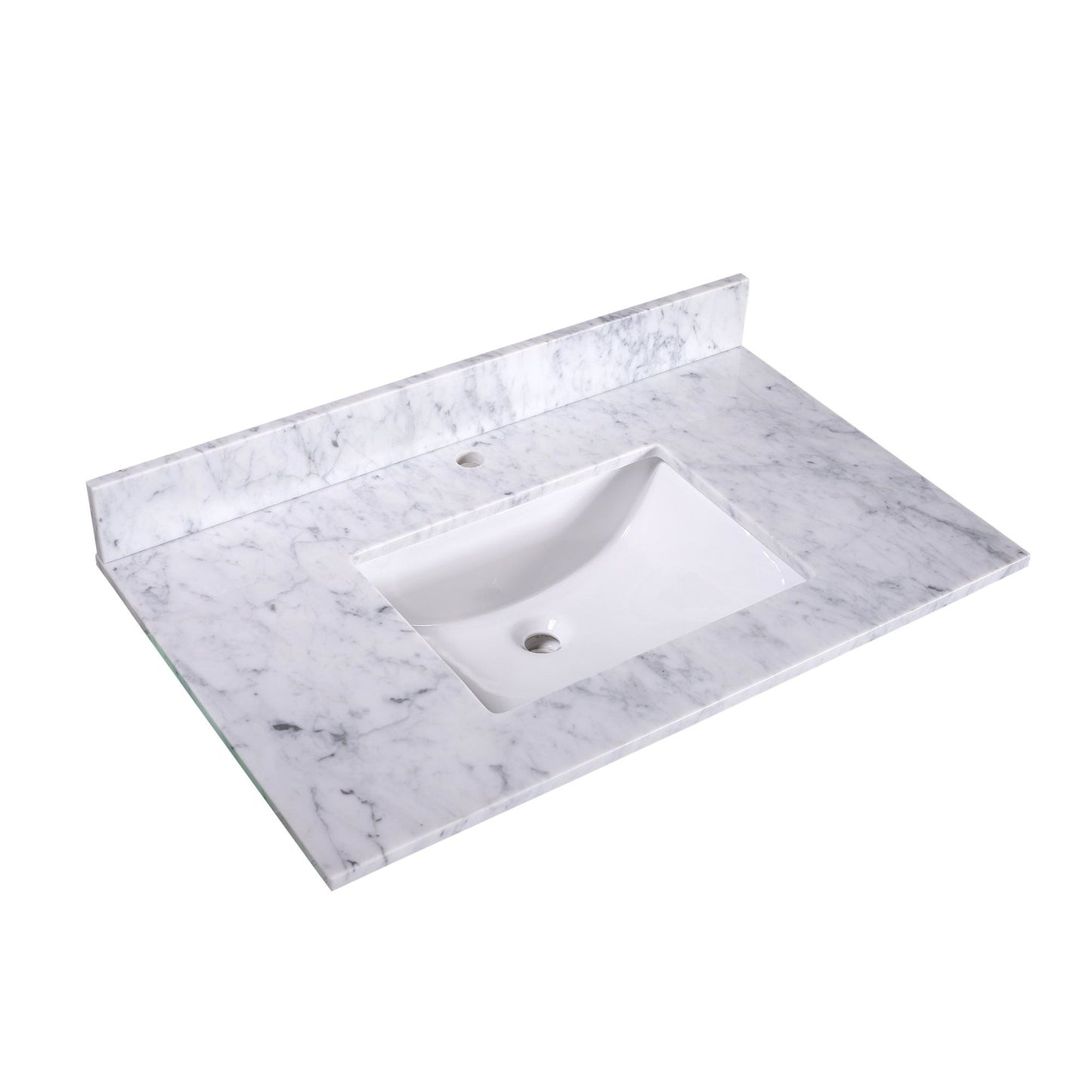 Silkroad Exclusive 48" x 22" White Carrara Marble Vanity Top With White Single Rectangular ount Sink and 4" Backsplash -T48C04