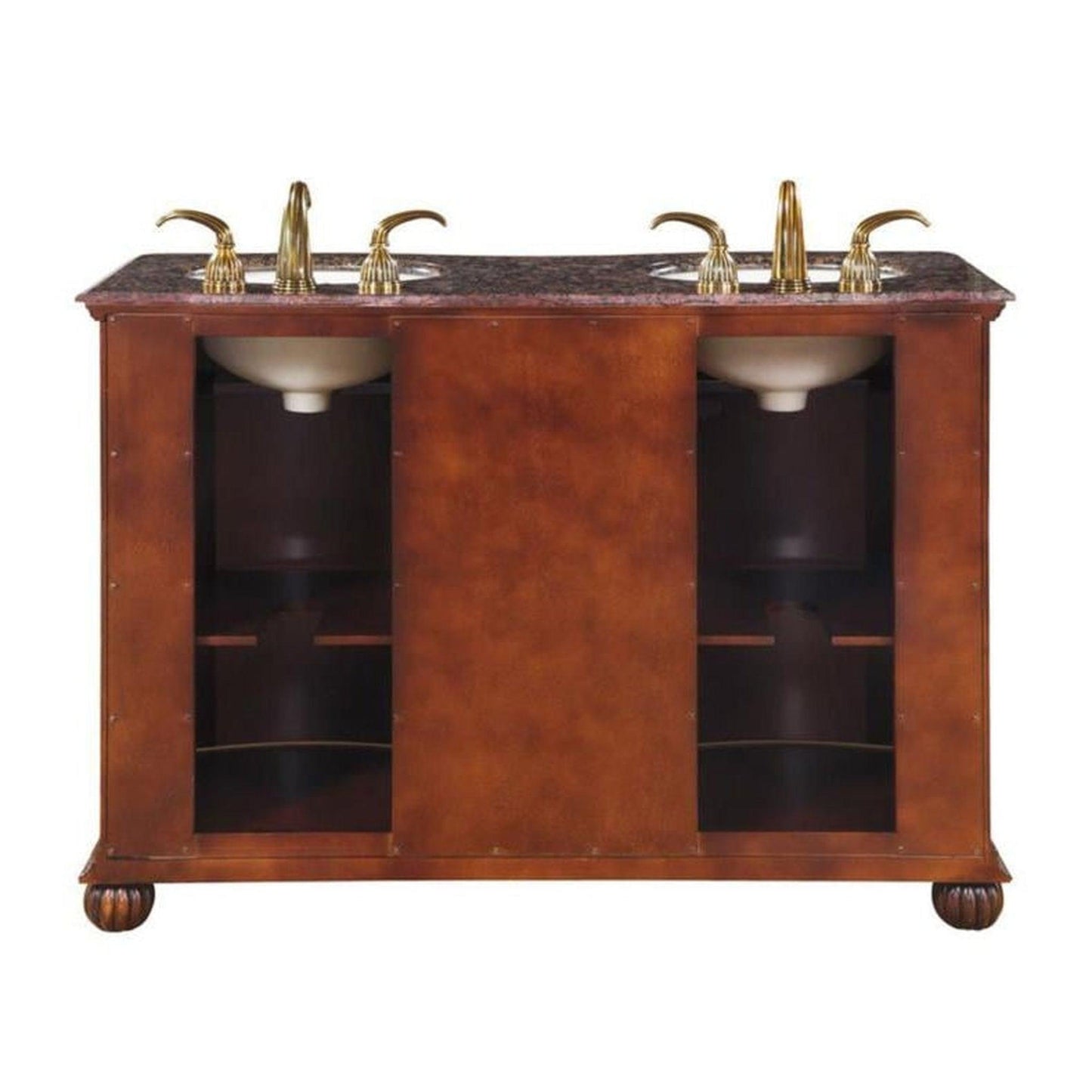 Silkroad Exclusive 52" Double Sink English Chestnut Bathroom Vanity With Baltic Brown Granite Countertop and Ivory Ceramic Undermount Sink - LTP-0180-BB-UIC-52