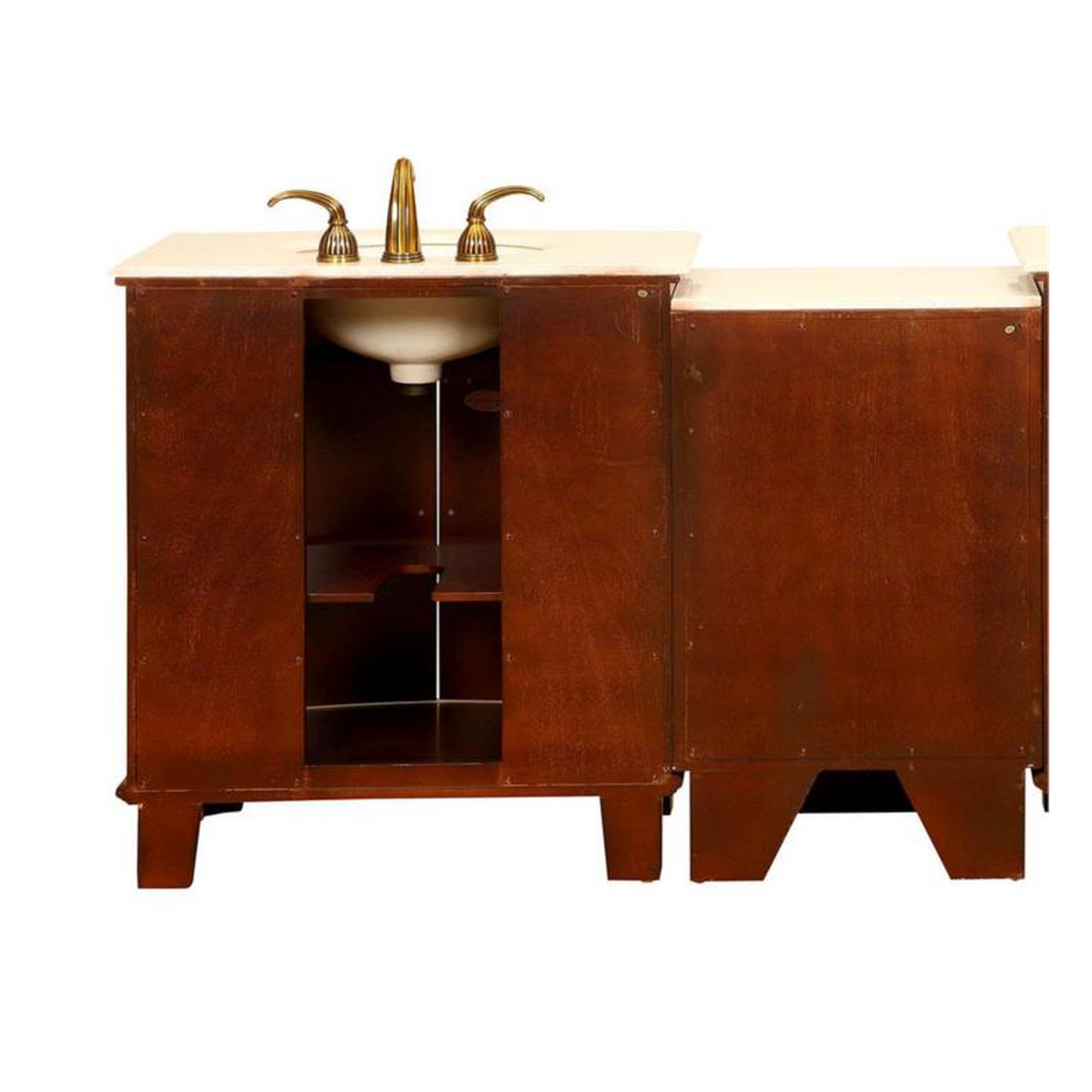 Silkroad Exclusive 53" Single Sink Cherry Modular Bathroom Vanity With Crema Marfil Marble Countertop, Ivory Ceramic Undermount Sink and Drawer Bank Cabinet - HYP-0204-CM-UIC-53