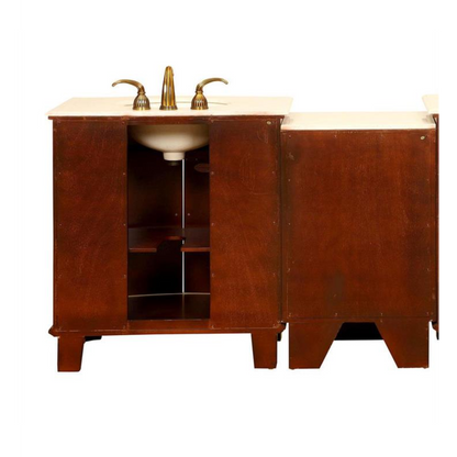 Silkroad Exclusive 53" Single Sink Cherry Modular Bathroom Vanity With Crema Marfil Marble Countertop, Ivory Ceramic Undermount Sink and Drawer Bank Cabinet - HYP-0204-CM-UIC-53