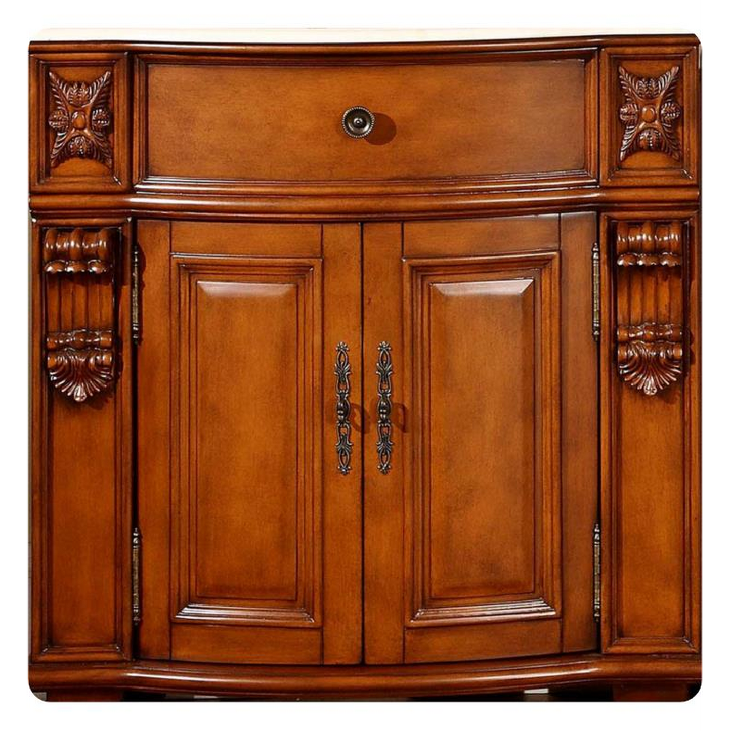Silkroad Exclusive 53" Single Sink Cherry Modular Bathroom Vanity With Crema Marfil Marble Countertop, Ivory Ceramic Undermount Sink and Drawer Bank Cabinet - HYP-0204-CM-UIC-53