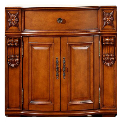 Silkroad Exclusive 53" Single Sink Cherry Modular Bathroom Vanity With Crema Marfil Marble Countertop, Ivory Ceramic Undermount Sink and Drawer Bank Cabinet - HYP-0204-CM-UIC-53