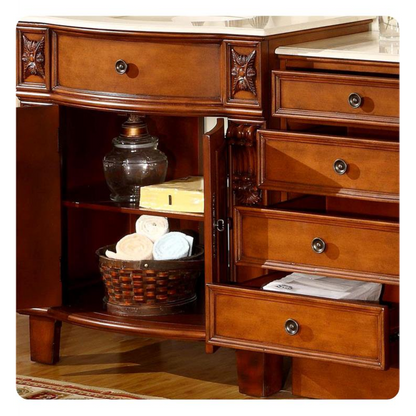 Silkroad Exclusive 53" Single Sink Cherry Modular Bathroom Vanity With Crema Marfil Marble Countertop, Ivory Ceramic Undermount Sink and Drawer Bank Cabinet - HYP-0204-CM-UIC-53