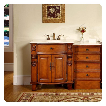 Silkroad Exclusive 53" Single Sink Cherry Modular Bathroom Vanity With Crema Marfil Marble Countertop, Ivory Ceramic Undermount Sink and Drawer Bank Cabinet - HYP-0204-CM-UIC-53