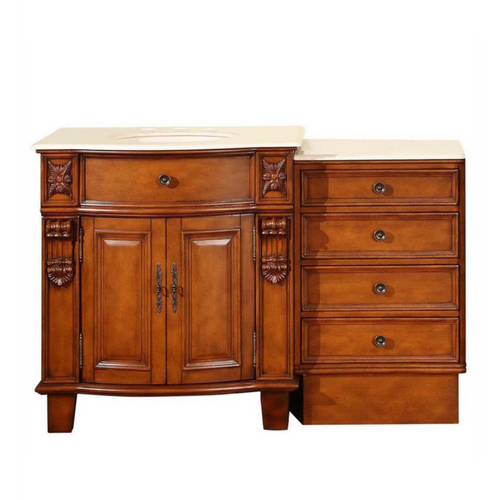 Silkroad Exclusive 53" Single Sink Cherry Modular Bathroom Vanity With Crema Marfil Marble Countertop, Ivory Ceramic Undermount Sink and Drawer Bank Cabinet - HYP-0204-CM-UIC-53