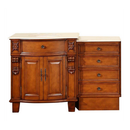 Silkroad Exclusive 53" Single Sink Cherry Modular Bathroom Vanity With Crema Marfil Marble Countertop, Ivory Ceramic Undermount Sink and Drawer Bank Cabinet - HYP-0204-CM-UIC-53