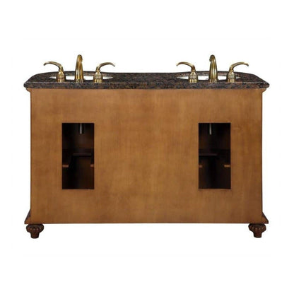 Silkroad Exclusive 54" Double Sink English Chestnut Bathroom Vanity With Baltic Brown Granite Countertop and White Ceramic Undermount Sink - WFH-0201-BB-UWC-54