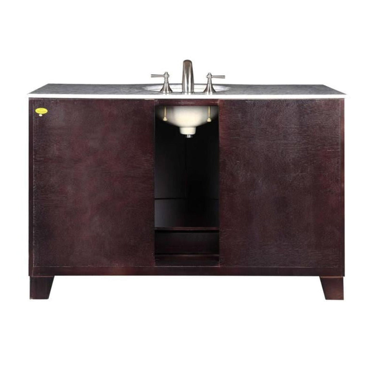 Silkroad Exclusive 55" Single Sink Dark Espresso Bathroom Vanity With Carrara White Marble Countertop and White Ceramic Undermount Sink - HYP-0703-WM-UWC-55