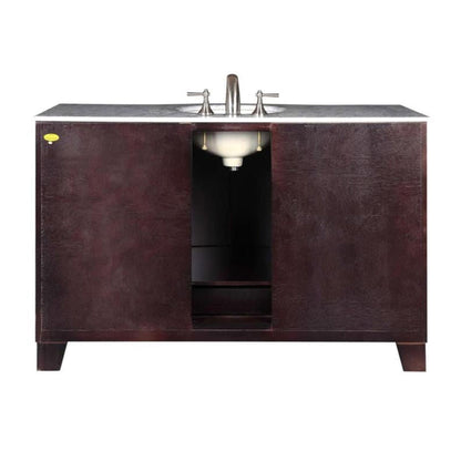 Silkroad Exclusive 55" Single Sink Dark Espresso Bathroom Vanity With Carrara White Marble Countertop and White Ceramic Undermount Sink - HYP-0703-WM-UWC-55