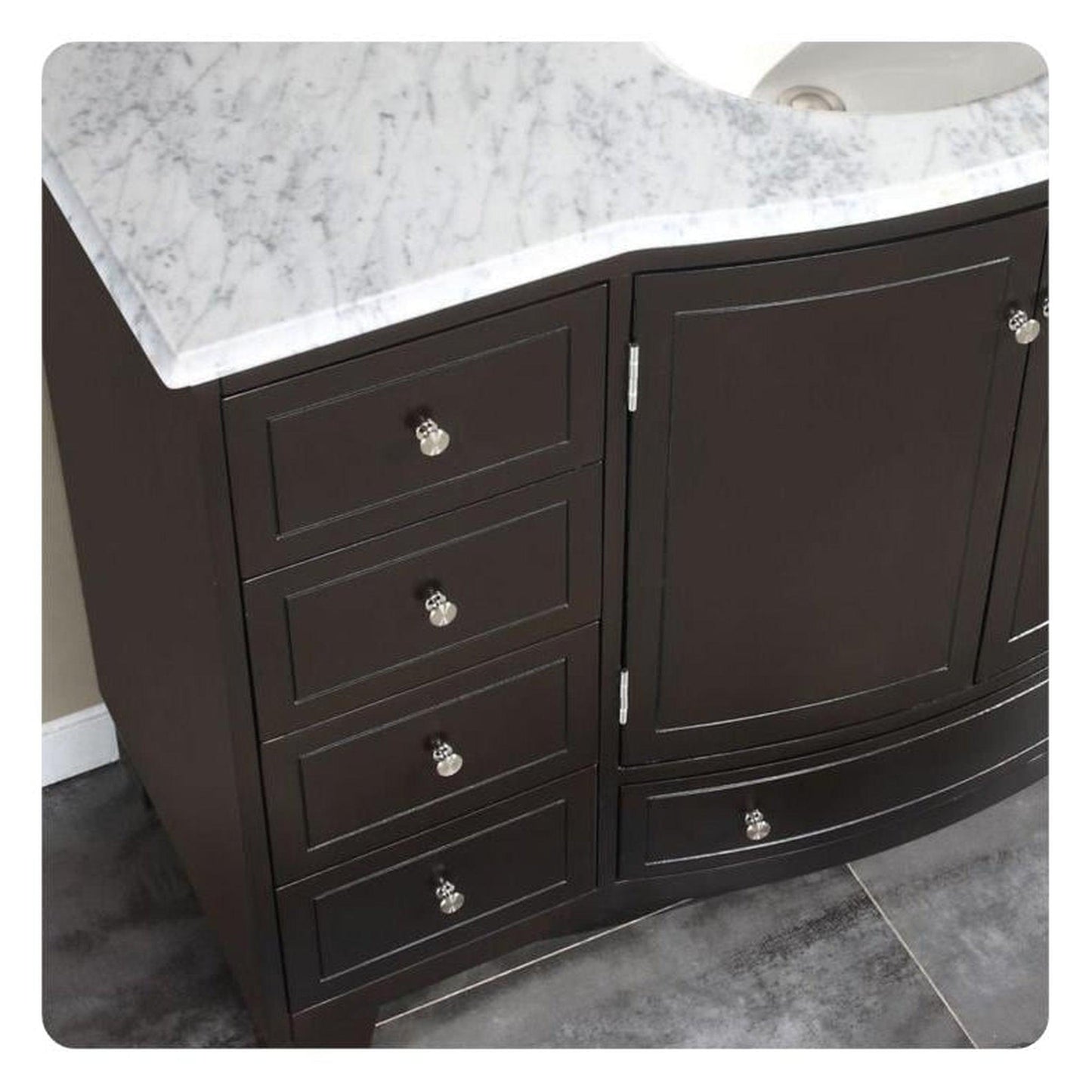 Silkroad Exclusive 55" Single Sink Dark Espresso Bathroom Vanity With Carrara White Marble Countertop and White Ceramic Undermount Sink - HYP-0703-WM-UWC-55