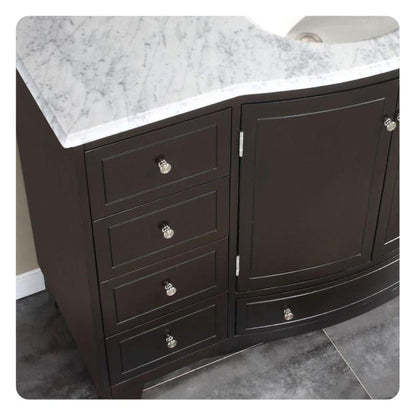 Silkroad Exclusive 55" Single Sink Dark Espresso Bathroom Vanity With Carrara White Marble Countertop and White Ceramic Undermount Sink - HYP-0703-WM-UWC-55