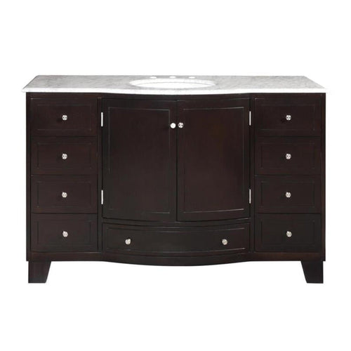 Silkroad Exclusive 55" Single Sink Dark Espresso Bathroom Vanity With Carrara White Marble Countertop and White Ceramic Undermount Sink - HYP-0703-WM-UWC-55