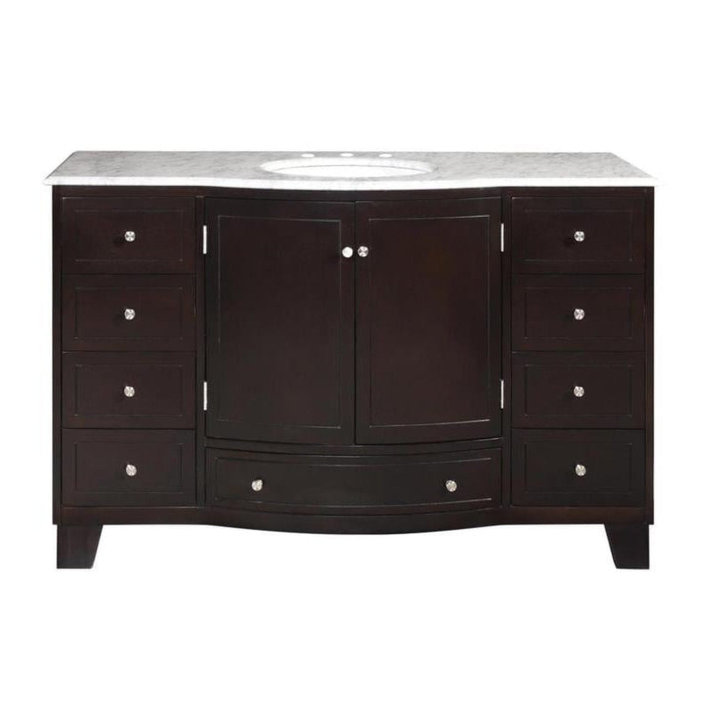 Silkroad Exclusive 55" Single Sink Dark Espresso Bathroom Vanity With Carrara White Marble Countertop and White Ceramic Undermount Sink - HYP-0703-WM-UWC-55