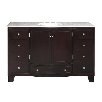 Silkroad Exclusive 55" Single Sink Dark Espresso Bathroom Vanity With Carrara White Marble Countertop and White Ceramic Undermount Sink - HYP-0703-WM-UWC-55