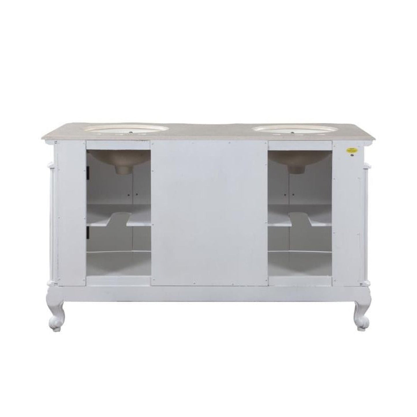 Silkroad Exclusive 58" Double Sink Antique White Bathroom Vanity With Crema Marfil Marble Countertop and Ivory Ceramic Undermount Sink - HYP-0145-CM-UIC-58