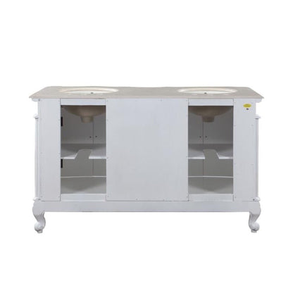 Silkroad Exclusive 58" Double Sink Antique White Bathroom Vanity With Crema Marfil Marble Countertop and Ivory Ceramic Undermount Sink - HYP-0145-CM-UIC-58