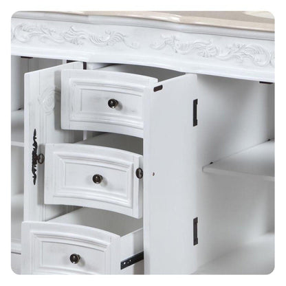 Silkroad Exclusive 58" Double Sink Antique White Bathroom Vanity With Crema Marfil Marble Countertop and Ivory Ceramic Undermount Sink - HYP-0145-CM-UIC-58