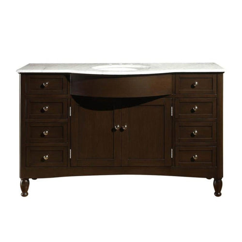 Silkroad Exclusive 58" Single Sink Dark Walnut Bathroom Vanity With Carrara White Marble Countertop and White Ceramic Undermount Sink - HYP-0717-WM-UWC-58