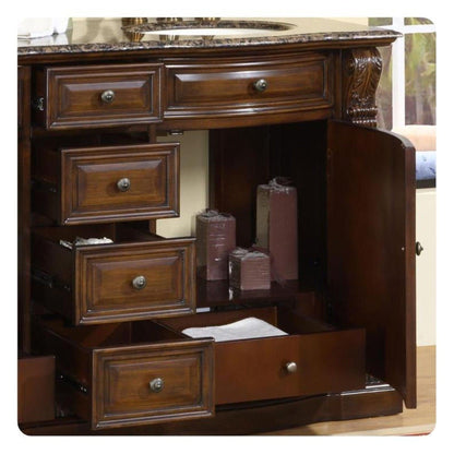 Silkroad Exclusive 60" Double Sink American Walnut Bathroom Vanity With Baltic Brown Granite Countertop and Ivory Ceramic Undermount Sink - HYP-0712-BB-UIC-60