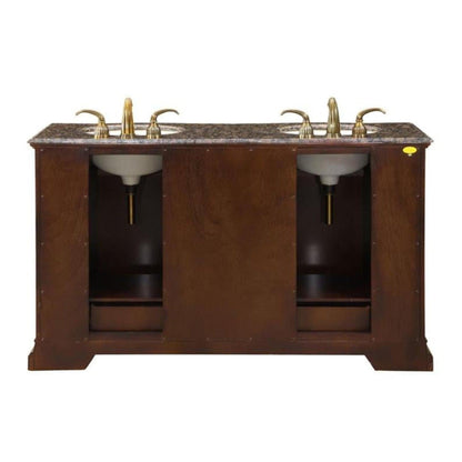 Silkroad Exclusive 60" Double Sink American Walnut Bathroom Vanity With Baltic Brown Granite Countertop and Ivory Ceramic Undermount Sink - HYP-0712-BB-UIC-60