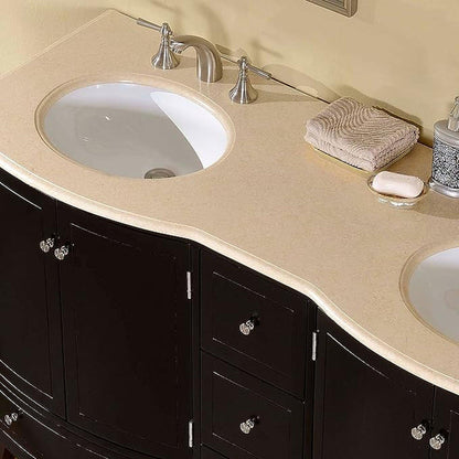 Silkroad Exclusive 60" Double Sink Dark Espresso Bathroom Vanity With Crema Marfil Marble Countertop and White Ceramic Undermount Sink - HYP-0703-CM-UWC-60