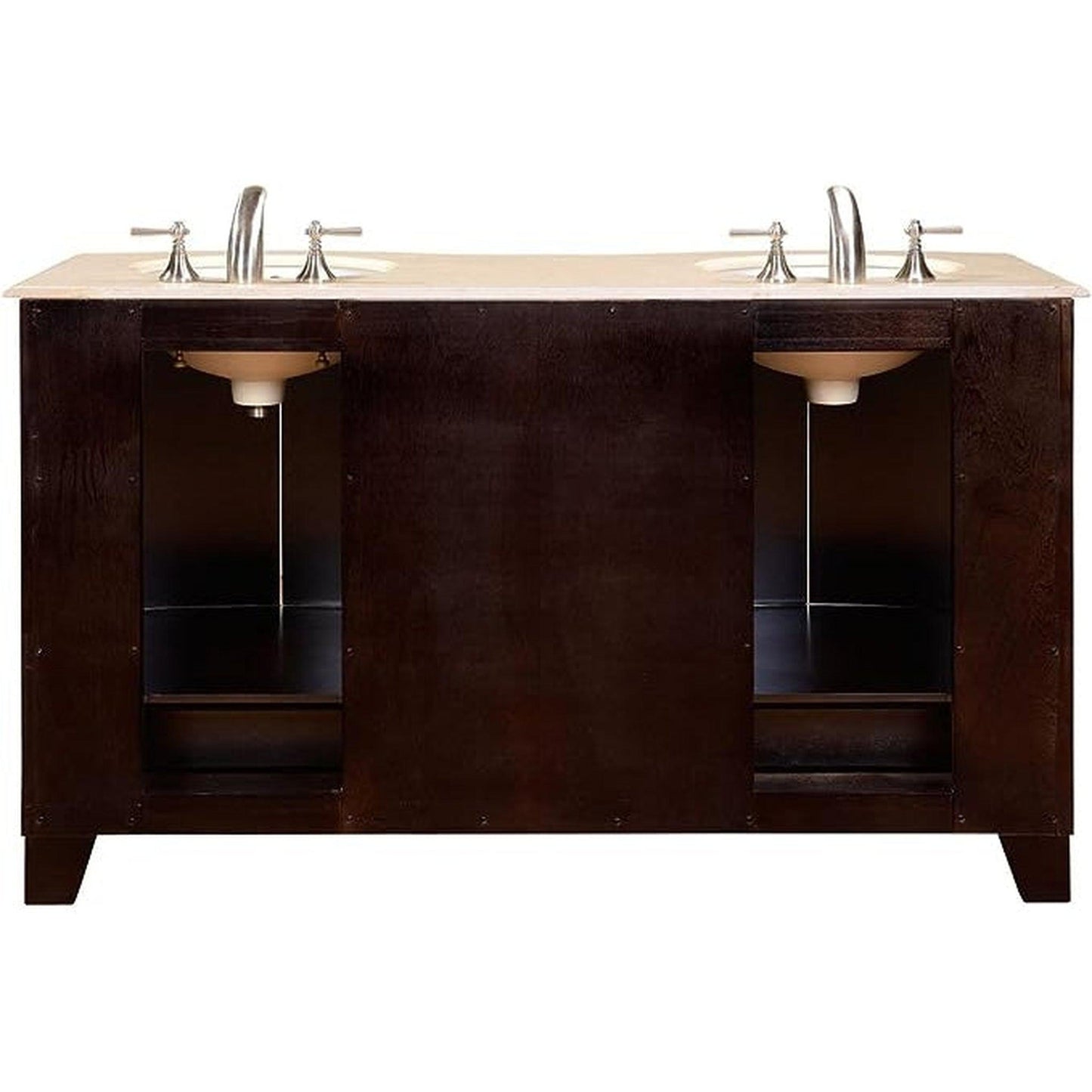 Silkroad Exclusive 60" Double Sink Dark Espresso Bathroom Vanity With Crema Marfil Marble Countertop and White Ceramic Undermount Sink - HYP-0703-CM-UWC-60