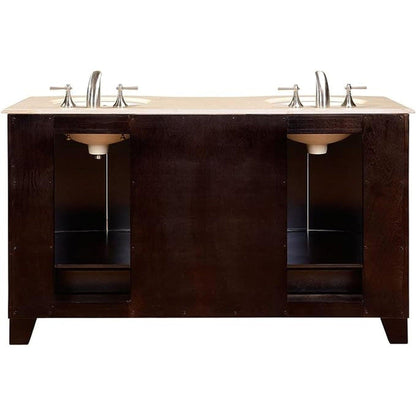 Silkroad Exclusive 60" Double Sink Dark Espresso Bathroom Vanity With Crema Marfil Marble Countertop and White Ceramic Undermount Sink - HYP-0703-CM-UWC-60