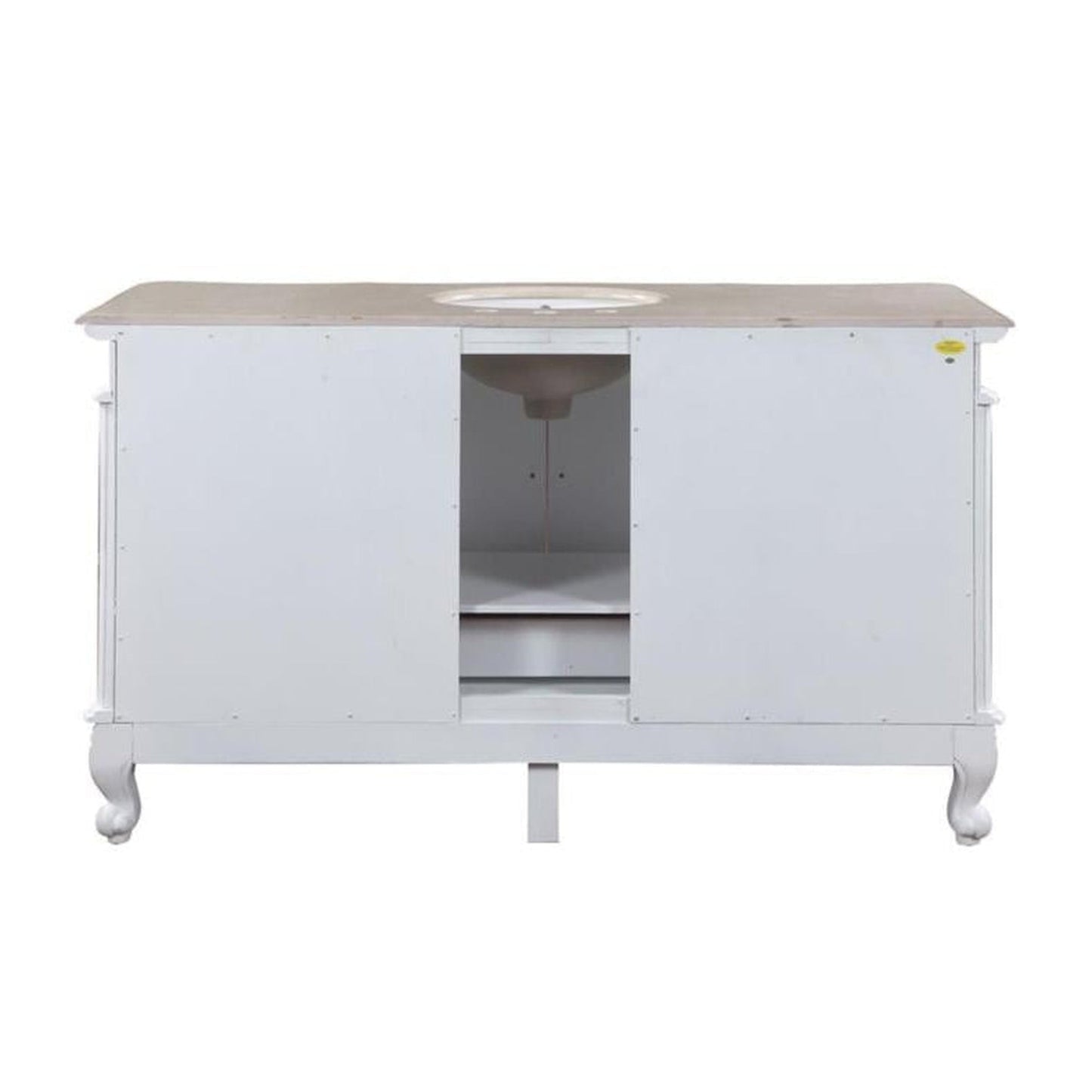 Silkroad Exclusive 60" Single Sink Antique White Bathroom Vanity With Crema Marfil Marble Countertop and White Ceramic Undermount Sink - JB-0273-CM-UWC-60
