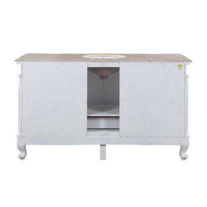 Silkroad Exclusive 60" Single Sink Antique White Bathroom Vanity With Crema Marfil Marble Countertop and White Ceramic Undermount Sink - JB-0273-CM-UWC-60