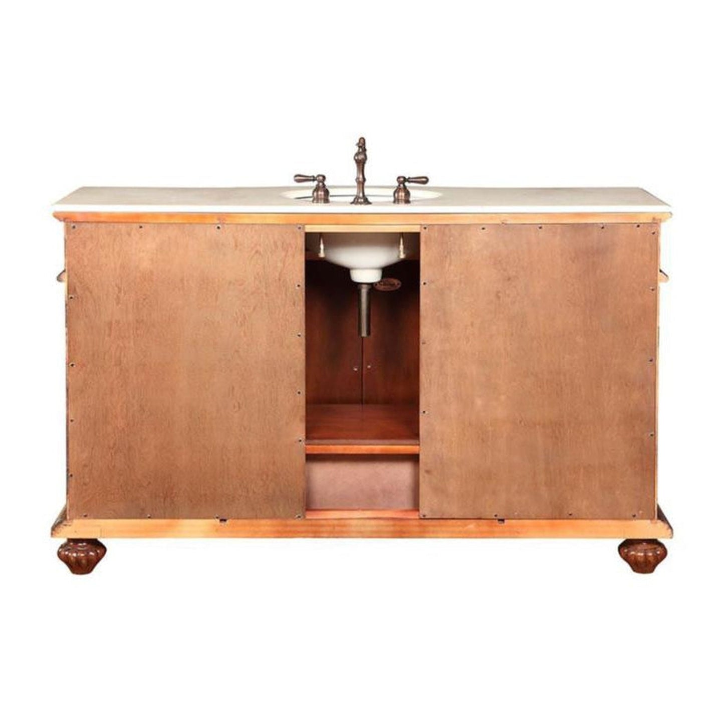 Silkroad Exclusive 60" Single Sink Red Chestnut Bathroom Vanity With Crema Marfil Marble Countertop and White Ceramic Undermount Sink - FS-0268-CM-UWC-60