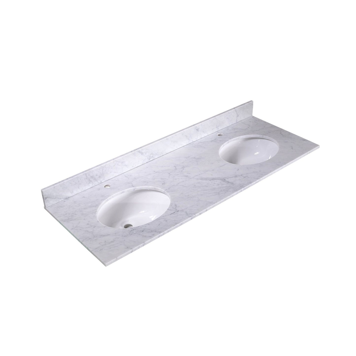 Silkroad Exclusive 60" x 22" White Carrara Marble Vanity Top With White Double Oval Undermount Sink and 4" Backsplash - T60D06
