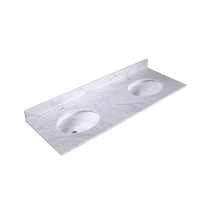 Silkroad Exclusive 60" x 22" White Carrara Marble Vanity Top With White Double Oval Undermount Sink and 4" Backsplash - T60D06