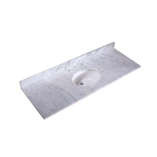 Silkroad Exclusive 60" x 22" White Carrara Marble Vanity Top With White Single Oval Undermount Sink and 4" Backsplash - T60C03