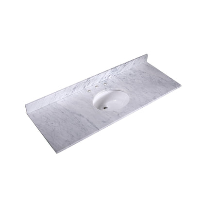 Silkroad Exclusive 60" x 22" White Carrara Marble Vanity Top With White Single Oval Undermount Sink and 4" Backsplash - T60C03