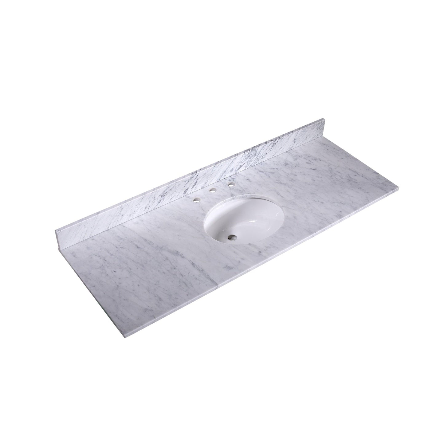 Silkroad Exclusive 60" x 22" White Carrara Marble Vanity Top With White Single Oval Undermount Sink and 4" Backsplash - T60C03