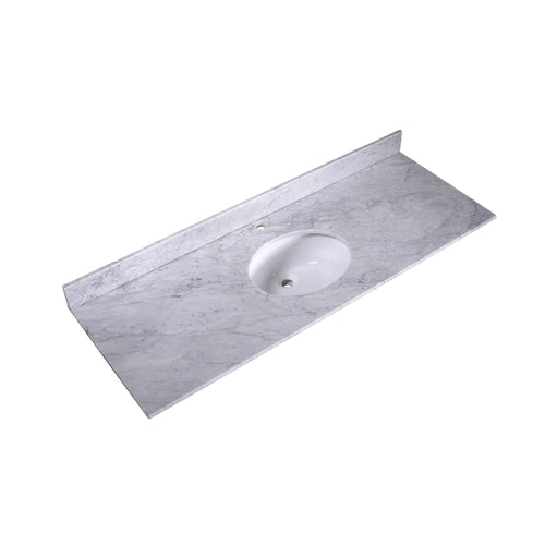 Silkroad Exclusive 60" x 22" White Carrara Marble Vanity Top With White Single Oval Undermount Sink and 4" Backsplash - T60C06