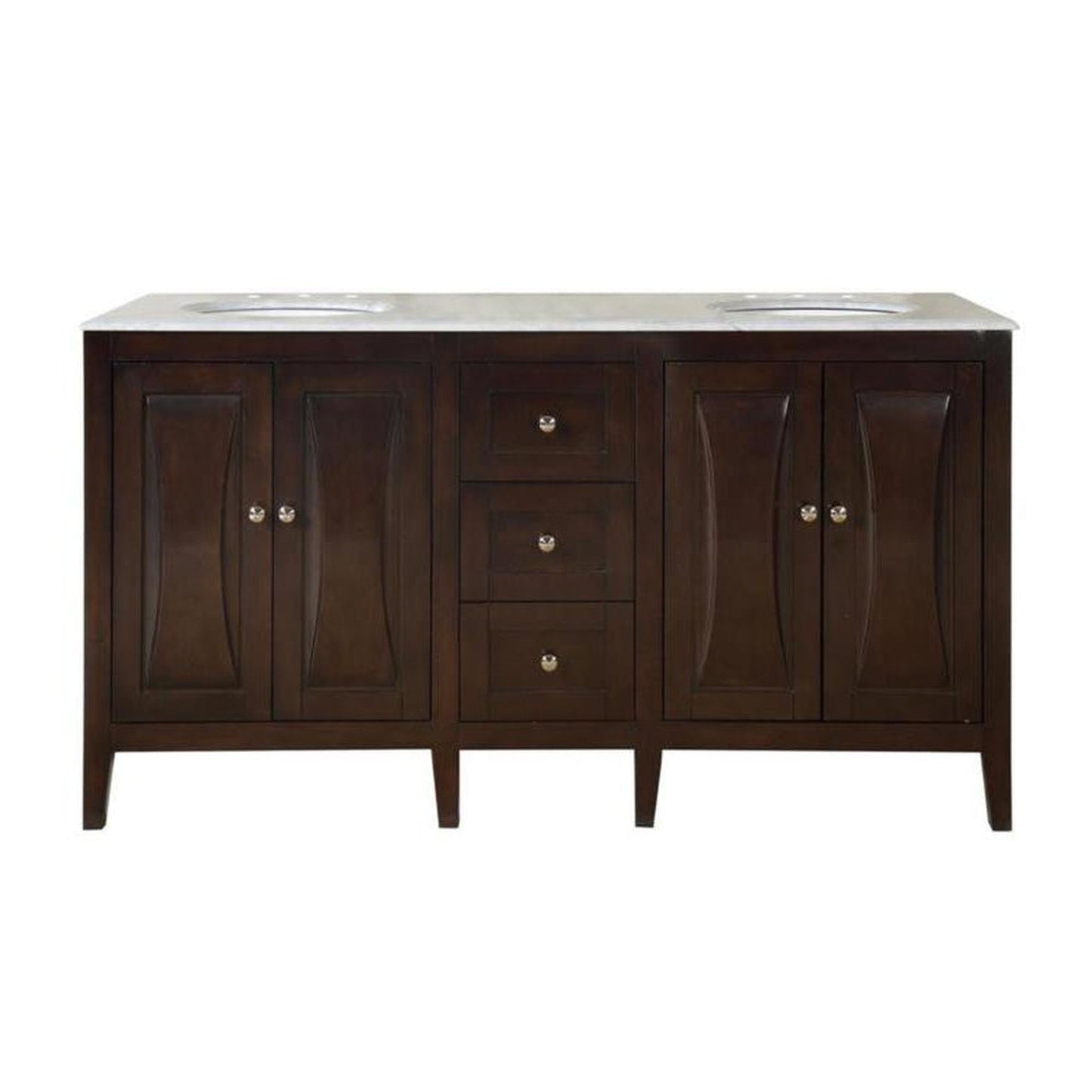 Silkroad Exclusive 68" Double Sink Dark Walnut Bathroom Vanity With Carrara White Marble Countertop and White Ceramic Undermount Sink - FS-0269-WM-UWC-68