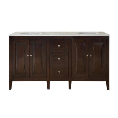 Silkroad Exclusive 68" Double Sink Dark Walnut Bathroom Vanity With Carrara White Marble Countertop and White Ceramic Undermount Sink - FS-0269-WM-UWC-68