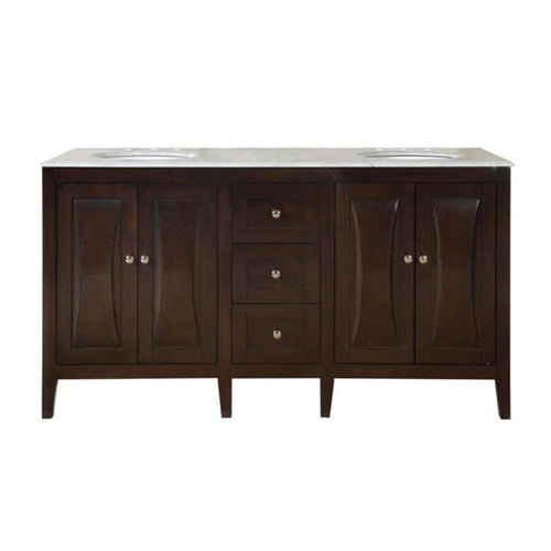 Silkroad Exclusive 68" Double Sink Dark Walnut Bathroom Vanity With Carrara White Marble Countertop and White Ceramic Undermount Sink - FS-0269-WM-UWC-68