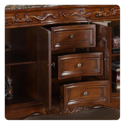 Silkroad Exclusive 72" Double Sink English Chestnut Bathroom Vanity With Baltic Brown Granite Countertop and Ivory Ceramic Undermount Sink - HYP-8034-BB-UIC-72