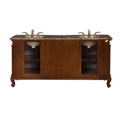 Silkroad Exclusive 72" Double Sink English Chestnut Bathroom Vanity With Baltic Brown Granite Countertop and Ivory Ceramic Undermount Sink - HYP-8034-BB-UIC-72