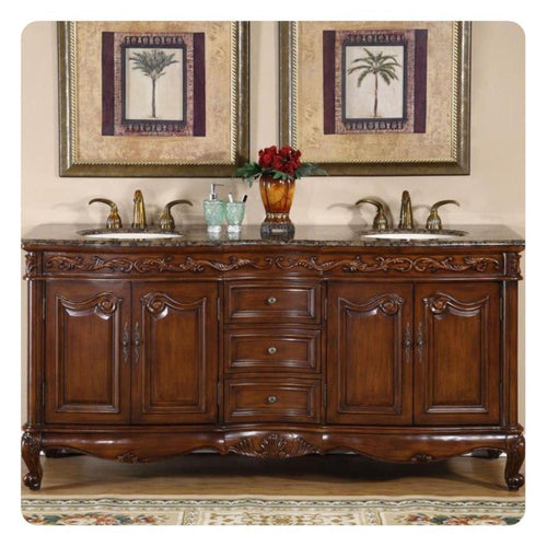 Silkroad Exclusive 72" Double Sink English Chestnut Bathroom Vanity With Baltic Brown Granite Countertop and Ivory Ceramic Undermount Sink - HYP-8034-BB-UIC-72