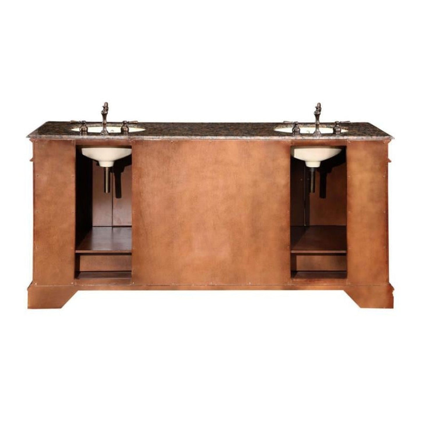 Silkroad Exclusive 72" Double Sink Red Chestnut Bathroom Vanity With Baltic Brown Granite Countertop and Ivory Ceramic Undermount Sink - HYP-0715-BB-UIC-72